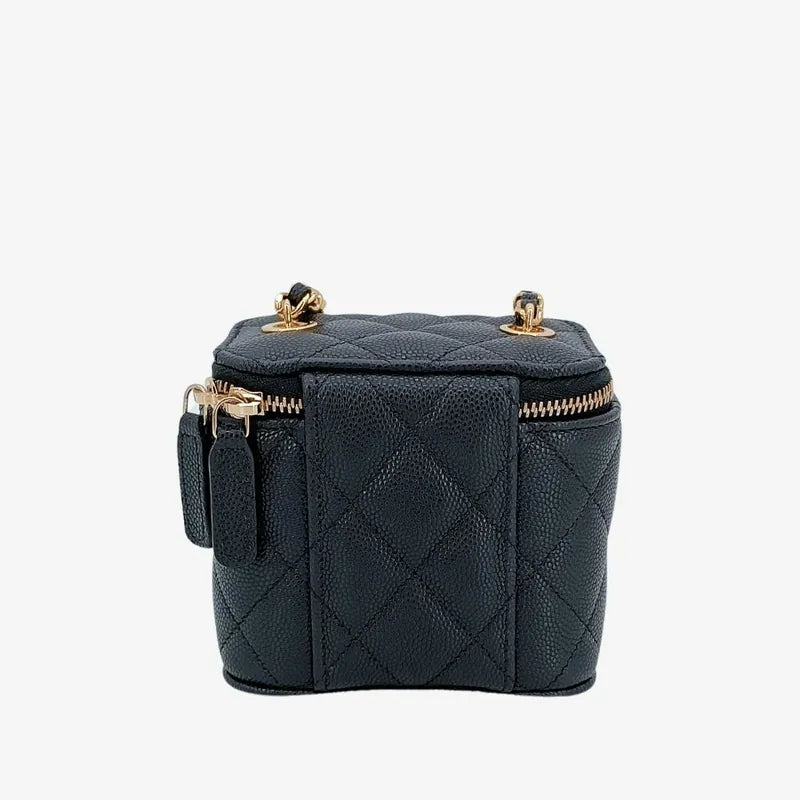 RA346 - CHANEL Black Caviar Leather Mini Vanity Case Bag