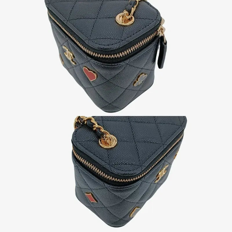 RA346 - CHANEL Black Caviar Leather Mini Vanity Case Bag