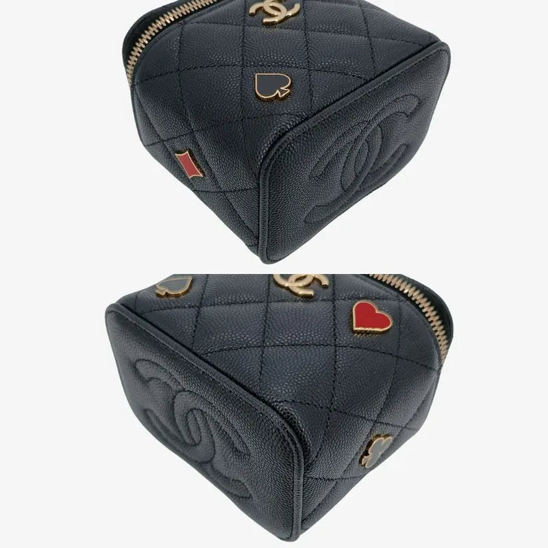 RA346 - CHANEL Black Caviar Leather Mini Vanity Case Bag