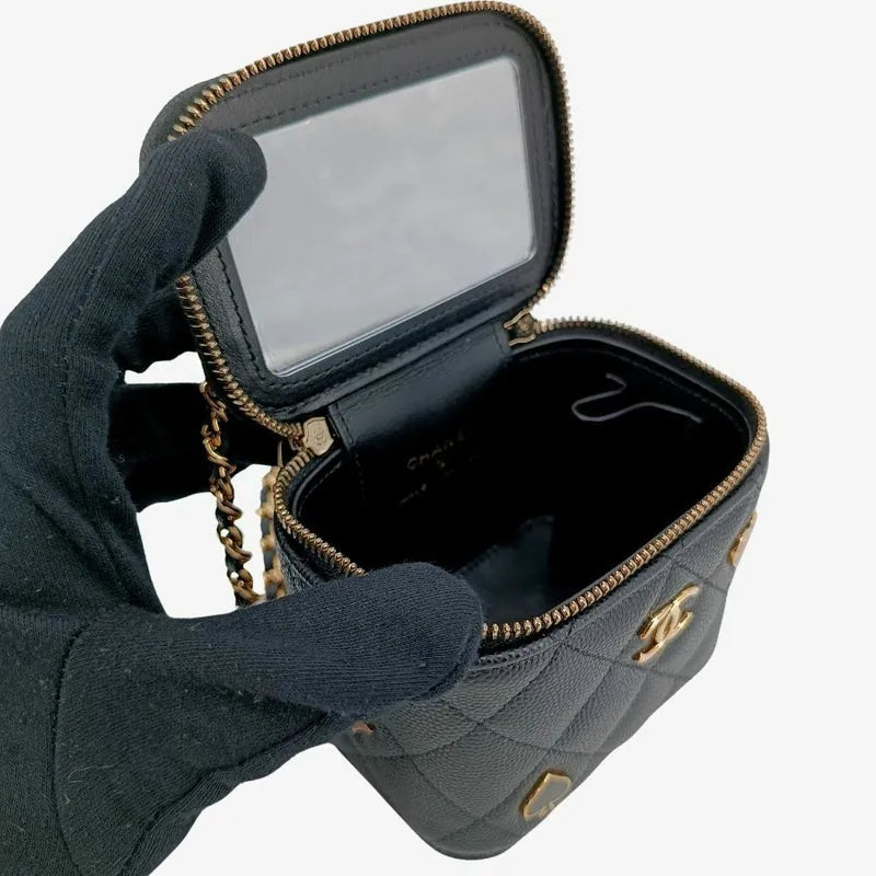 RA346 - CHANEL Black Caviar Leather Mini Vanity Case Bag