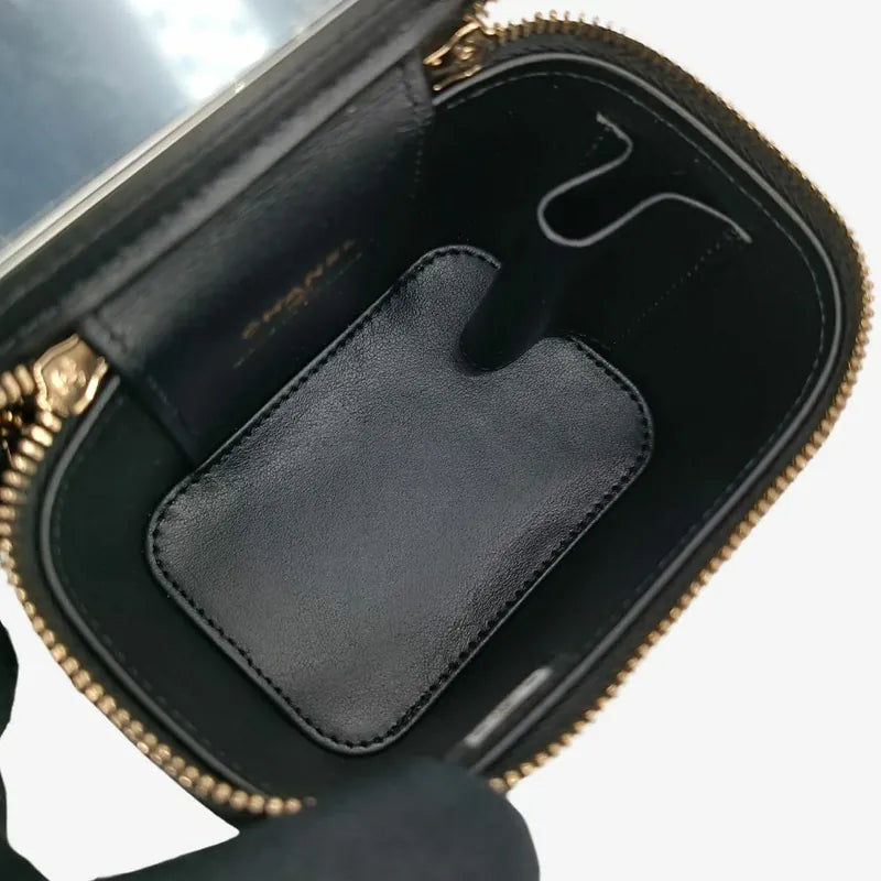 RA346 - CHANEL Black Caviar Leather Mini Vanity Case Bag