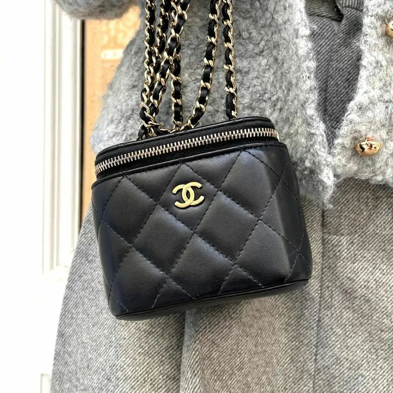 RA340 - CHANEL Black Lambskin Mini Vanity Case Bag