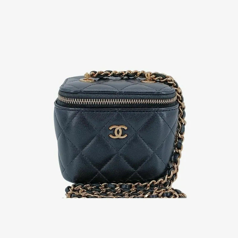 RA340 - CHANEL Black Lambskin Mini Vanity Case Bag