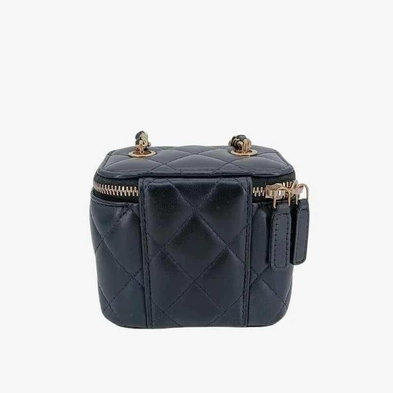 RA340 - CHANEL Black Lambskin Mini Vanity Case Bag