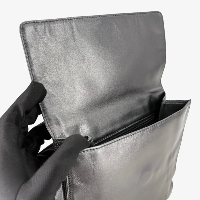 JAH211 - CHANEL Vintage Metallic Gray Lambskin Flap Bag