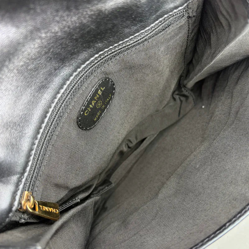 JAH211 - CHANEL Vintage Metallic Gray Lambskin Flap Bag