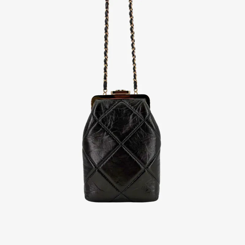 C611 - CHANEL Black Lambskin Chain Shoulder Bag