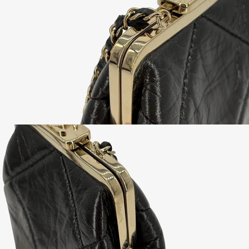 C611 - CHANEL Black Lambskin Chain Shoulder Bag