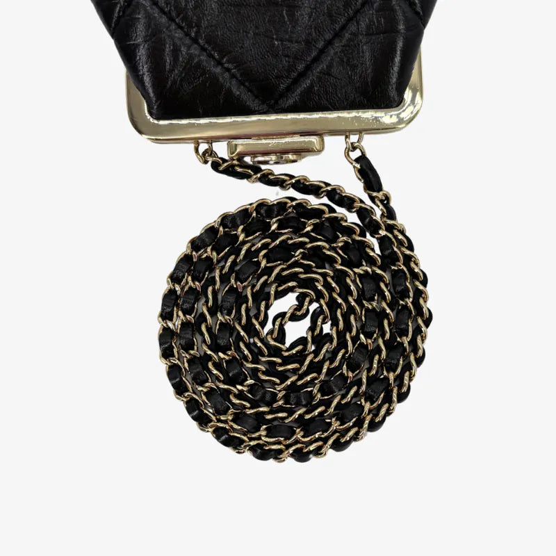 C611 - CHANEL Black Lambskin Chain Shoulder Bag
