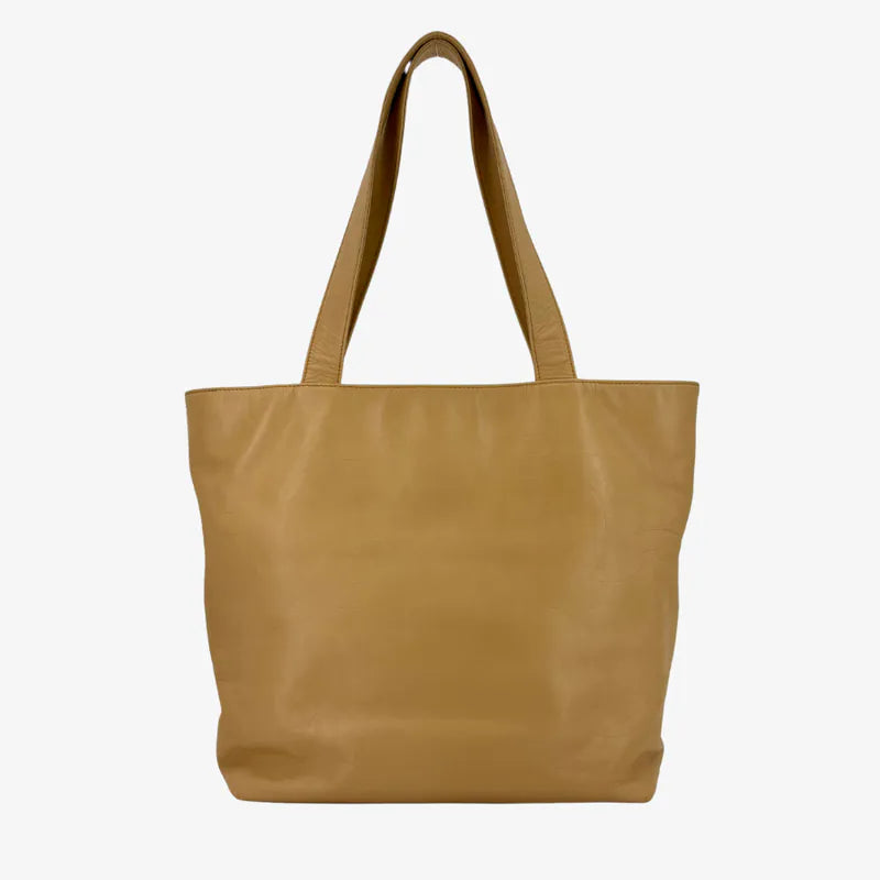 JY840 - CHANEL Vintage Beige Lambskin CC Embossed Tote Bag
