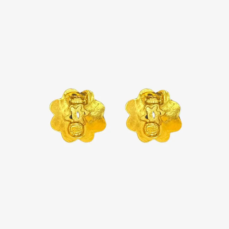 RC438 - CHANEL Vintage Gold Plated Camellia Clip-On Earrings