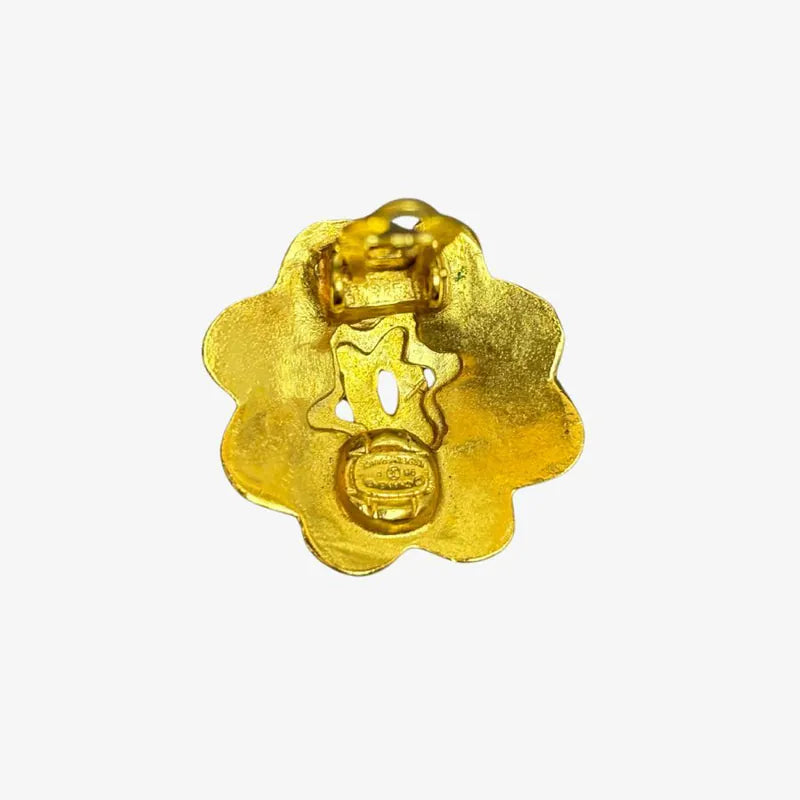 RC438 - CHANEL Vintage Gold Plated Camellia Clip-On Earrings