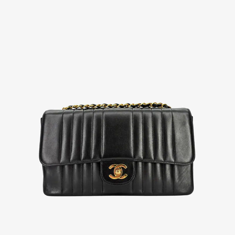 RG014 - CHANEL Vintage Black Lambskin Vertical Flap Bag