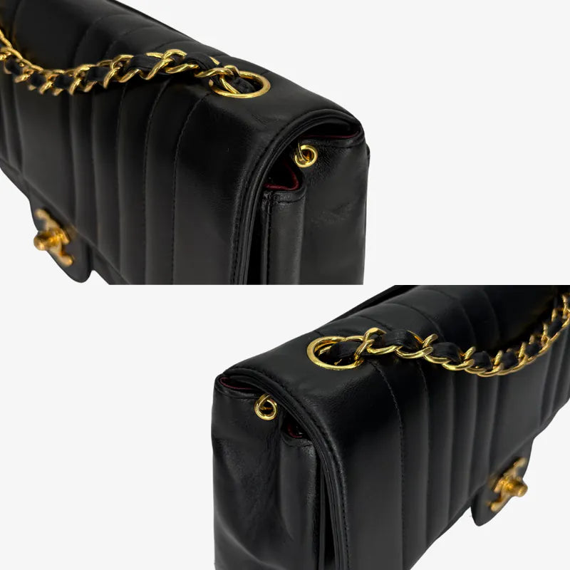 RG014 - CHANEL Vintage Black Lambskin Vertical Flap Bag