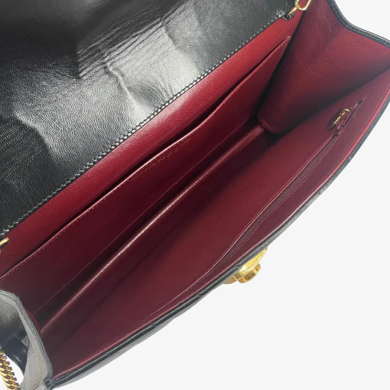 RC469 - CHANEL Vintage Black Lambskin Chevron Push Lock Flap Bag