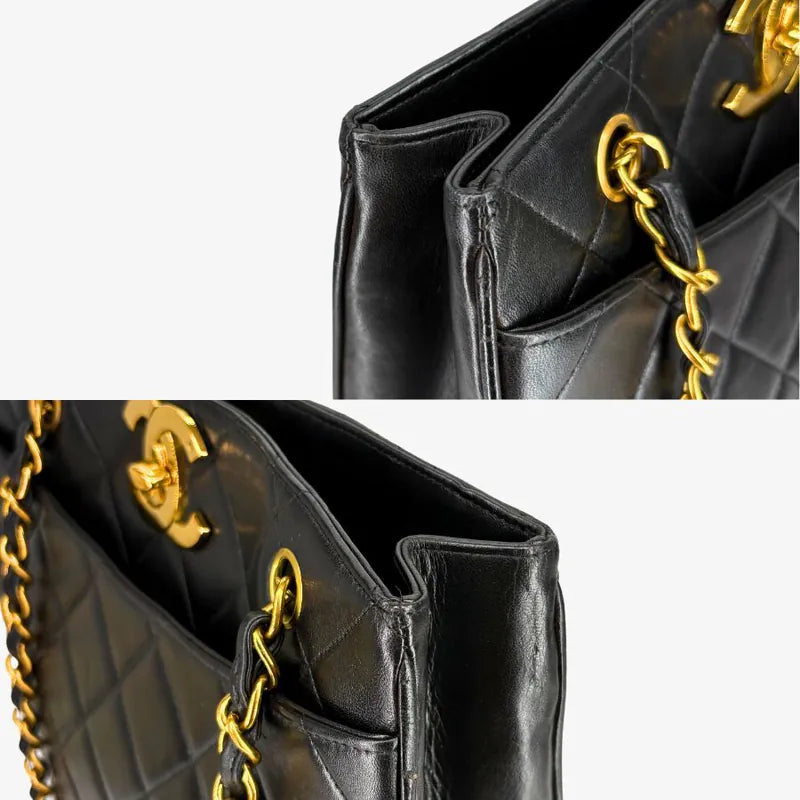 JW806 - CHANEL Vintage Black Lambskin Big CC Turnlock Tote Bag