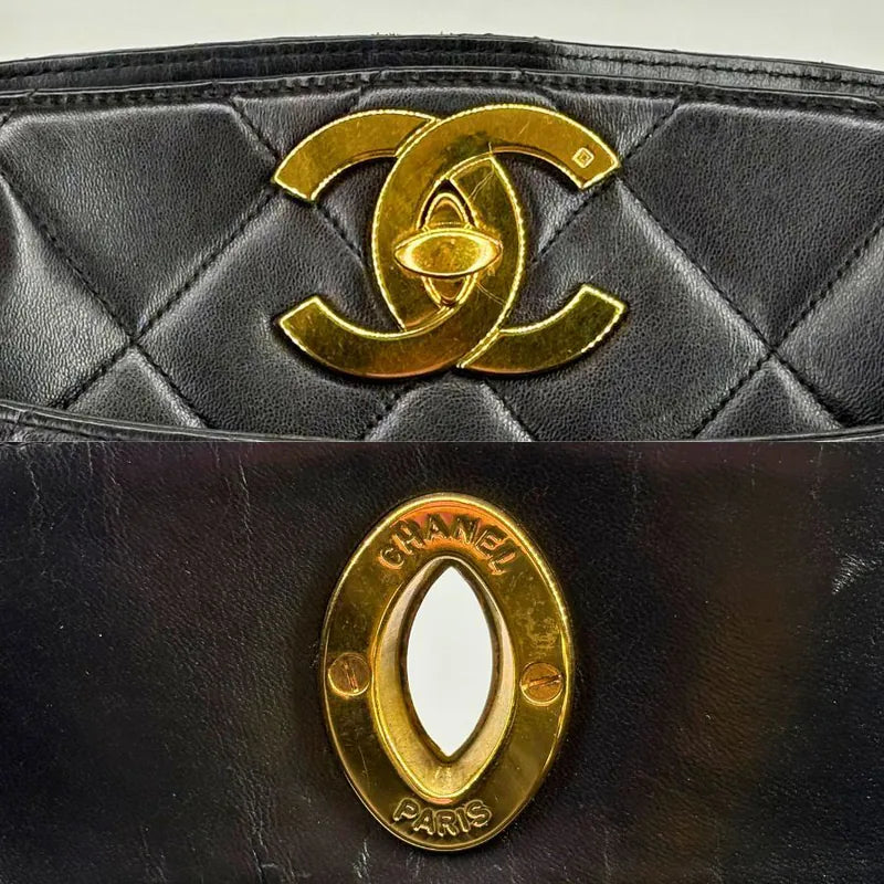 JW806 - CHANEL Vintage Black Lambskin Big CC Turnlock Tote Bag