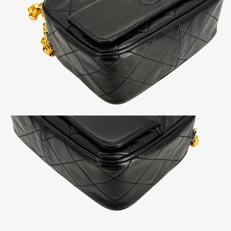 RG015 - CHANEL Vintage Black Lambskin Tassels Gold Chain Camera Bag