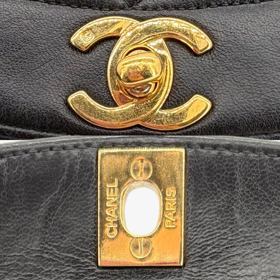 RG433 - CHANEL Vintage Black Lambskin 22cm Diana Flap Bag
