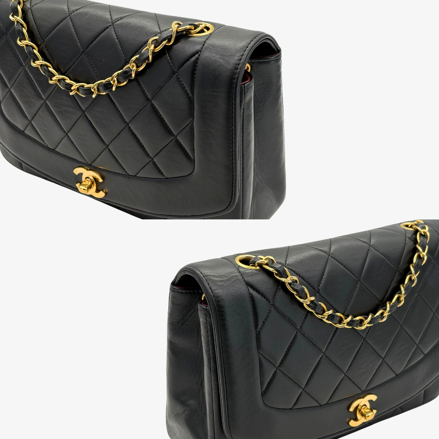 RG858 - CHANEL Vintage Black Lambskin 25cm Diana Flap Bag