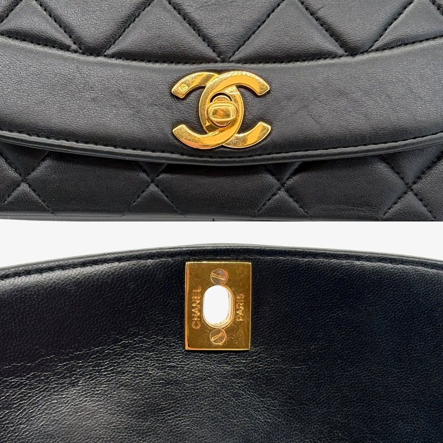 RG858 - CHANEL Vintage Black Lambskin 25cm Diana Flap Bag