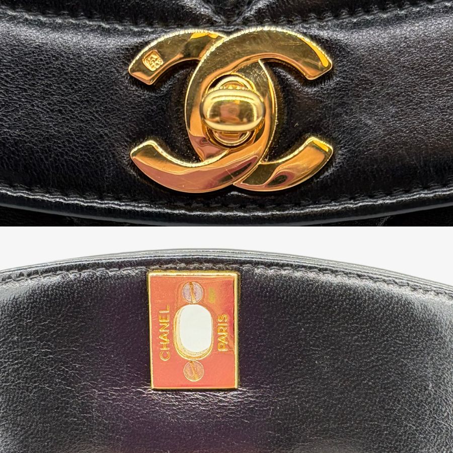 CS044 - CHANEL Vintage Black Lambskin 22cm Diana Flap Bag