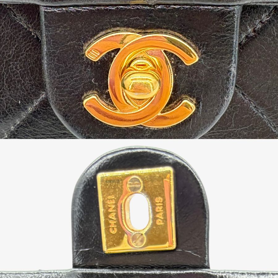 JAH225 - CHANEL Vintage Black Lambskin 20cm Mini Square Flap Bag