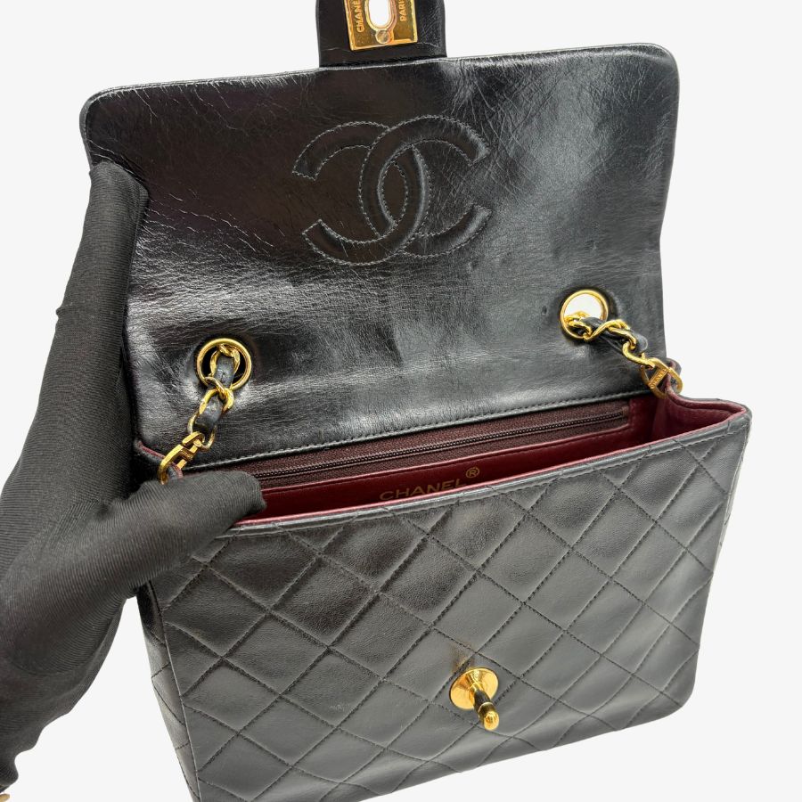 JAH225 - CHANEL Vintage Black Lambskin 20cm Mini Square Flap Bag