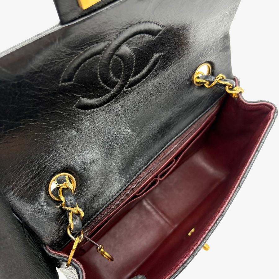 JAH225 - CHANEL Vintage Black Lambskin 20cm Mini Square Flap Bag