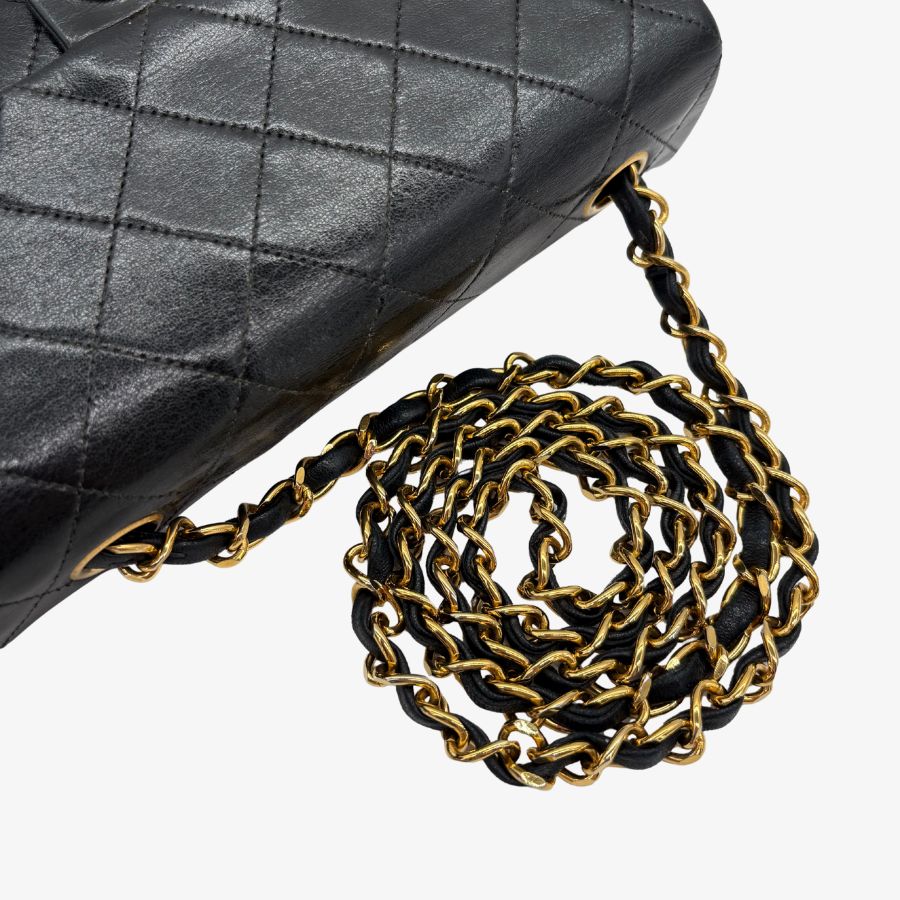 JAH225 - CHANEL Vintage Black Lambskin 20cm Mini Square Flap Bag