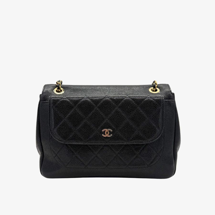 JAH220 - Chanel Vintage Black Caviar Leather Flap Bag