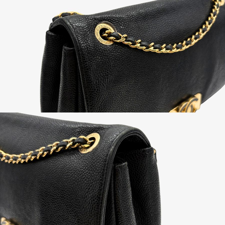 JAH220 - Chanel Vintage Black Caviar Leather Flap Bag