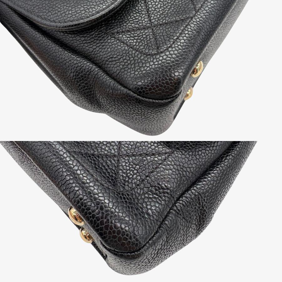 JAH220 - Chanel Vintage Black Caviar Leather Flap Bag