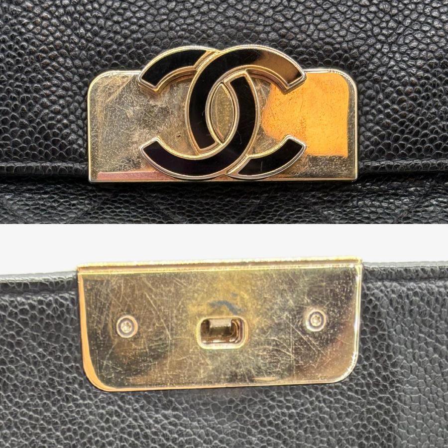 JAH220 - Chanel Vintage Black Caviar Leather Flap Bag