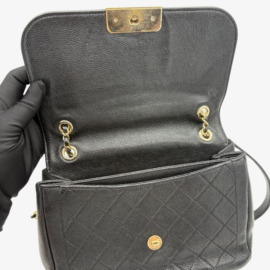 JAH220 - Chanel Vintage Black Caviar Leather Flap Bag