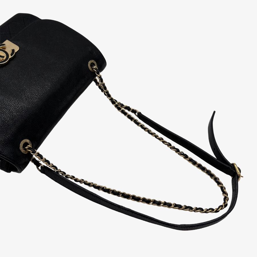 JAH220 - Chanel Vintage Black Caviar Leather Flap Bag
