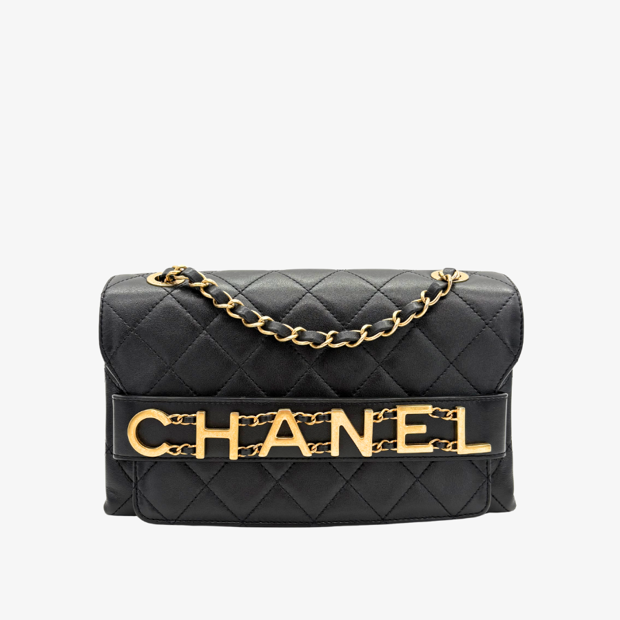 JAH219 - CHANEL Vintage Black Calfskin Enchained Flap Bag