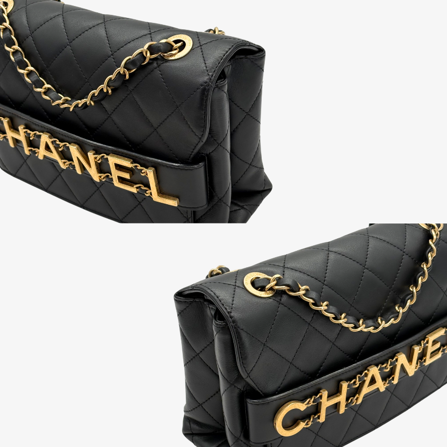 JAH219 - CHANEL Vintage Black Calfskin Enchained Flap Bag