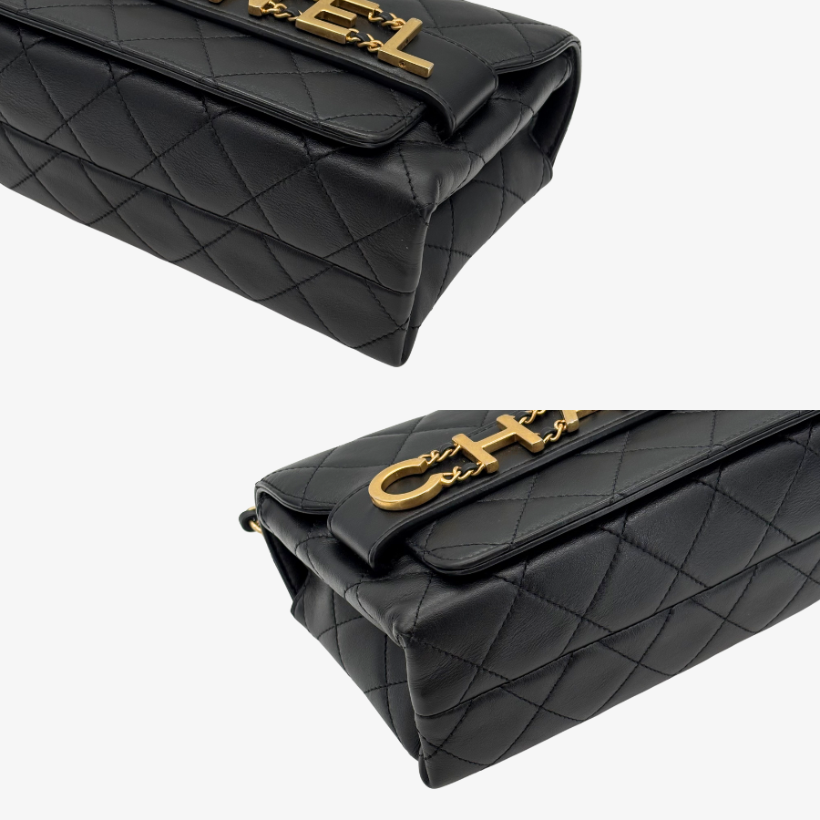 JAH219 - CHANEL Vintage Black Calfskin Enchained Flap Bag