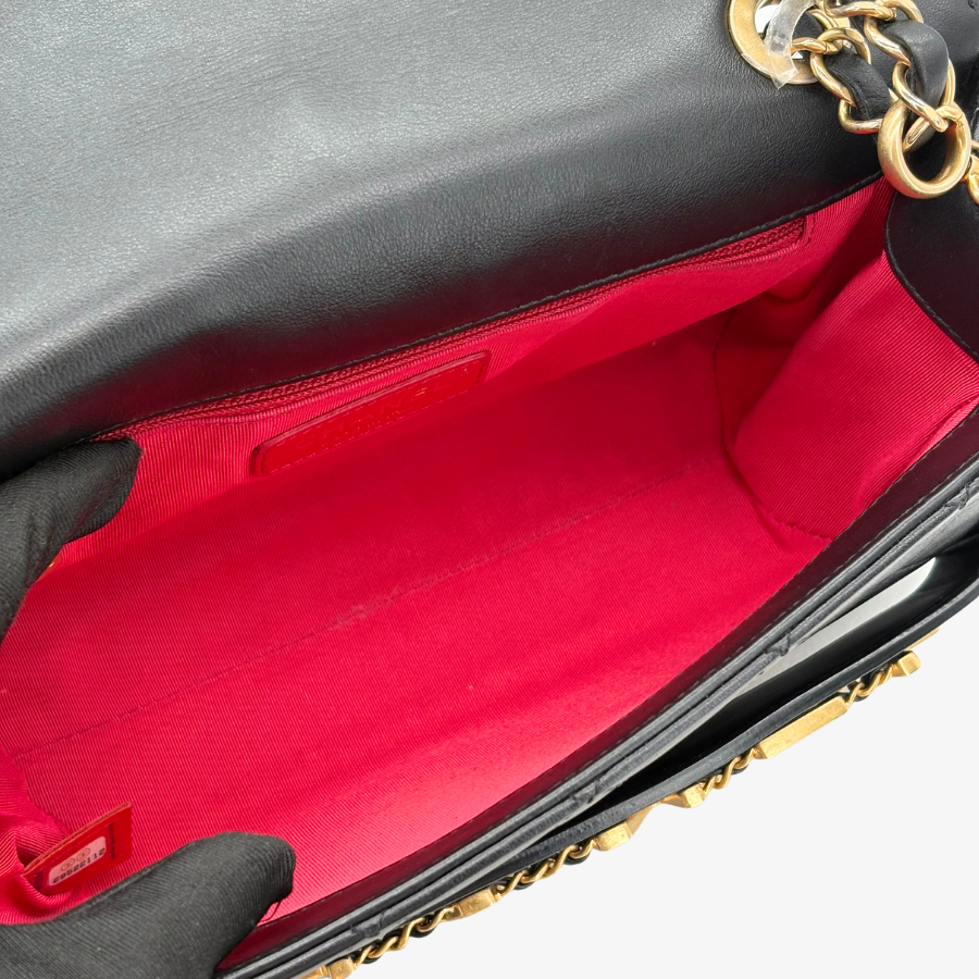 JAH219 - CHANEL Vintage Black Calfskin Enchained Flap Bag
