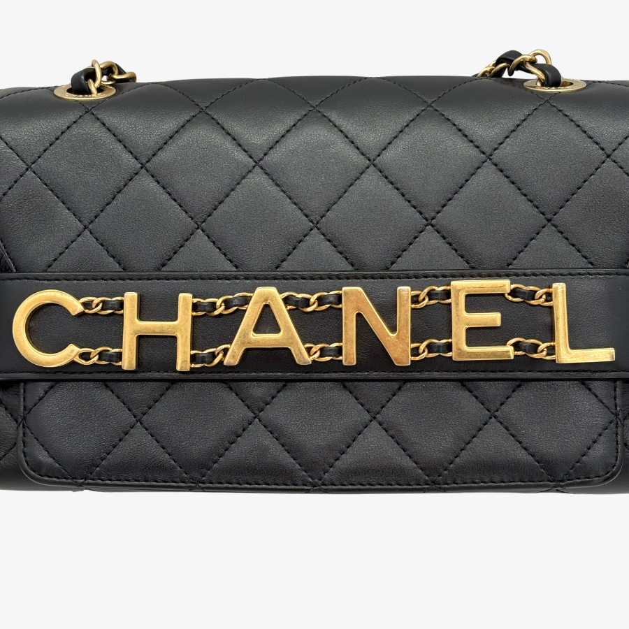 JAH219 - CHANEL Vintage Black Calfskin Enchained Flap Bag