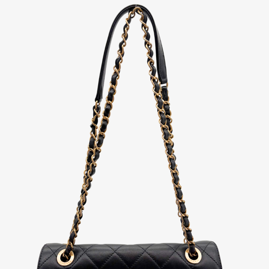 JAH219 - CHANEL Vintage Black Calfskin Enchained Flap Bag