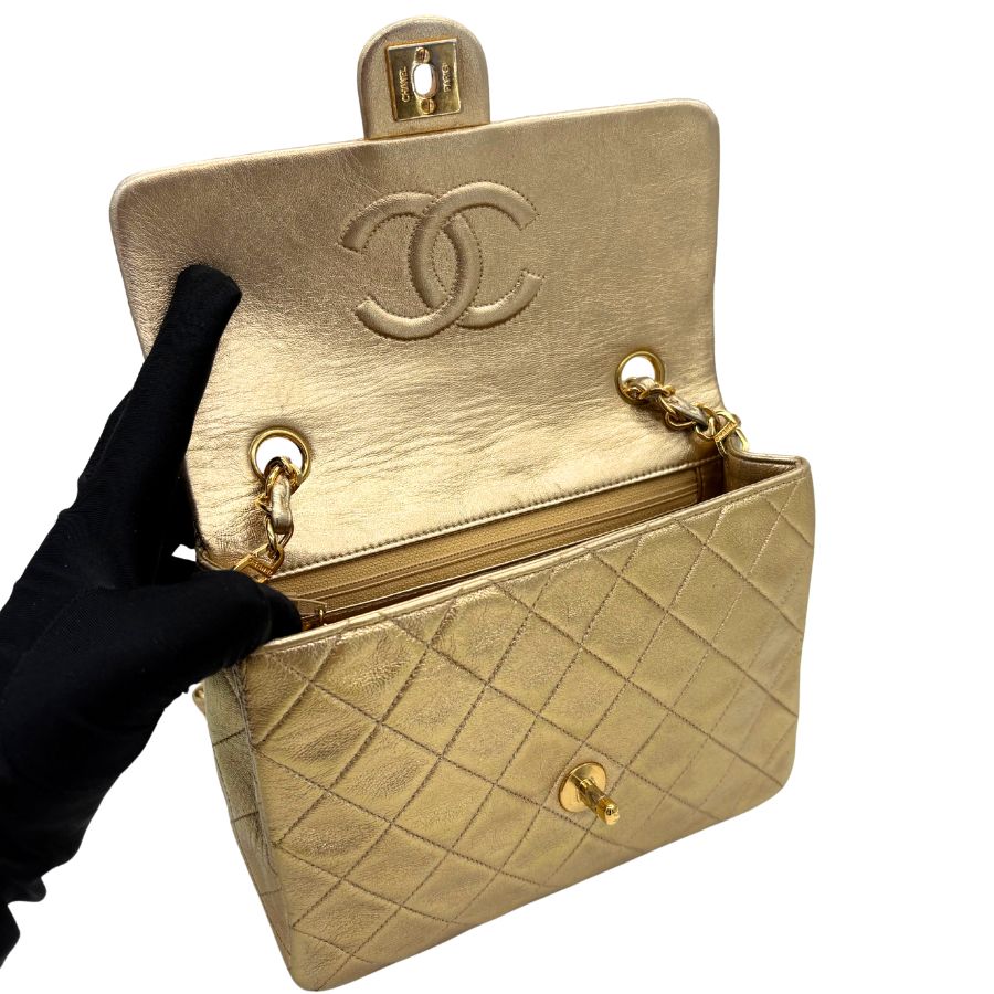 CS048 - CHANEL Vintage Gold Lambskin 20cm Mini Square Flap Bag