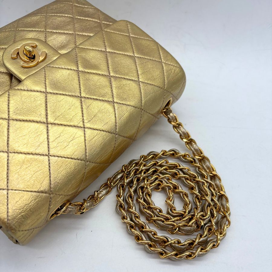 CS048 - CHANEL Vintage Gold Lambskin 20cm Mini Square Flap Bag