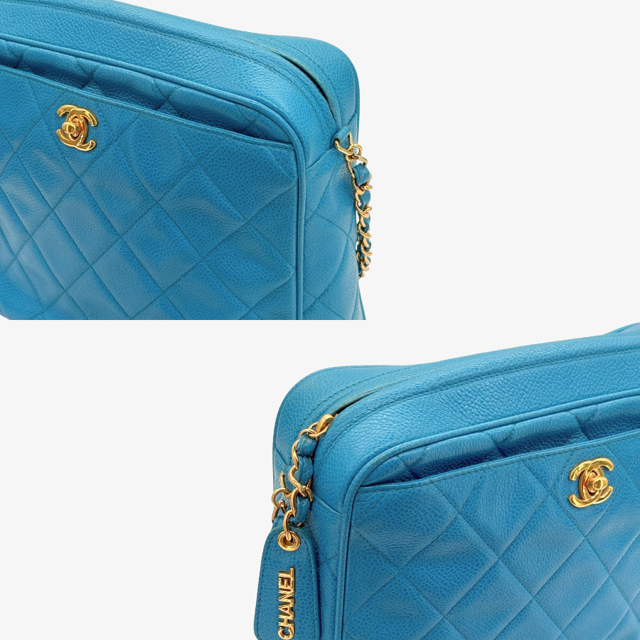 CS049 - CHANEL Vintage Blue Caviar Leather Quilted Camera Bag