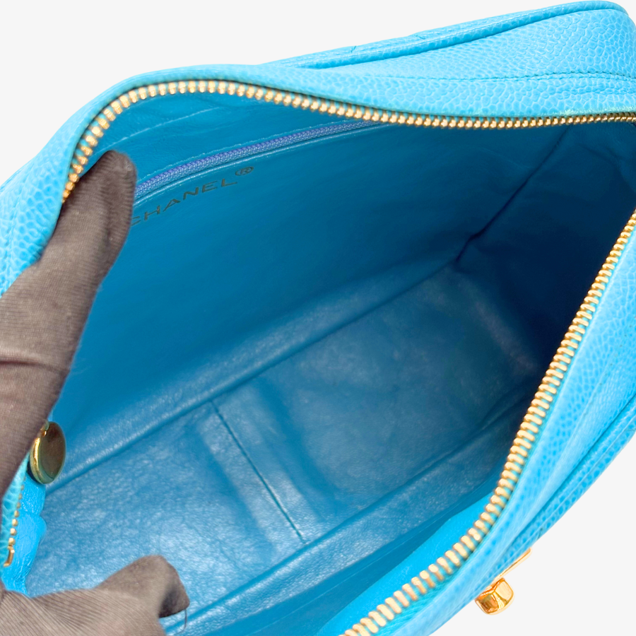 CS049 - CHANEL Vintage Blue Caviar Leather Quilted Camera Bag