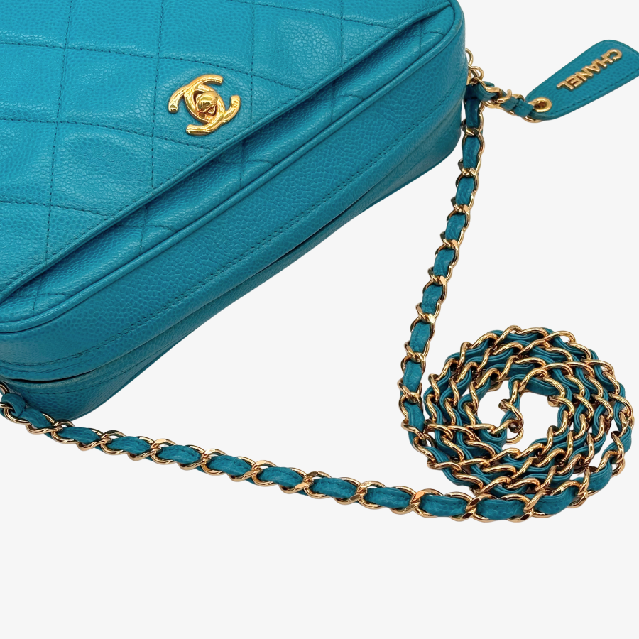 CS049 - CHANEL Vintage Blue Caviar Leather Quilted Camera Bag