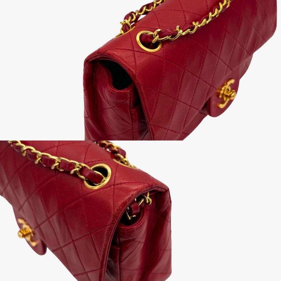 CS052 - CHANEL Vintage Red Lambskin 23cm Classic Flap Bag