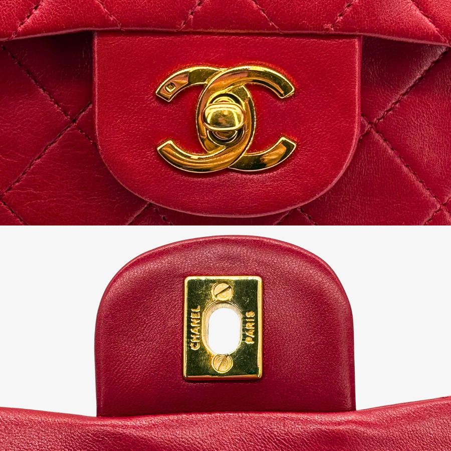CS052 - CHANEL Vintage Red Lambskin 23cm Classic Flap Bag