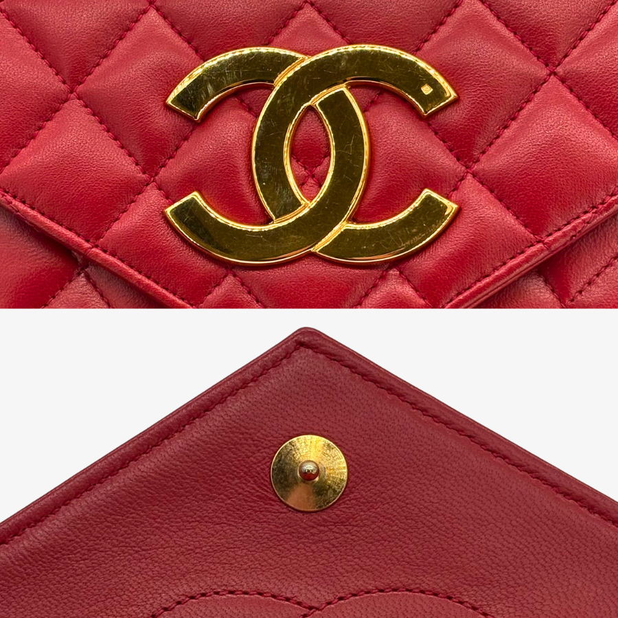 CS054 - CHANEL Vintage Red Lambskin Big CC Pointed Flap Bag